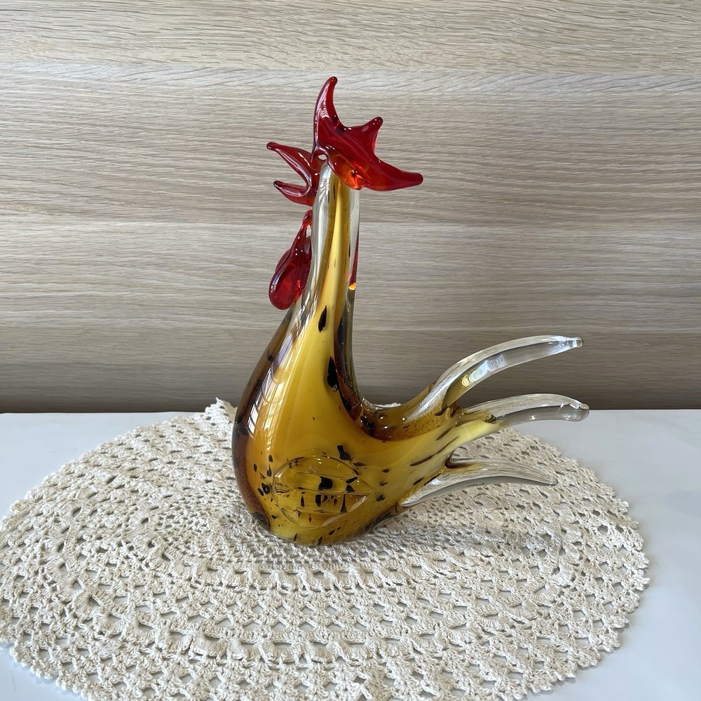 Unbranded Art Glass Rooster Figurine Hand Blown Golden Speckles Paperweight